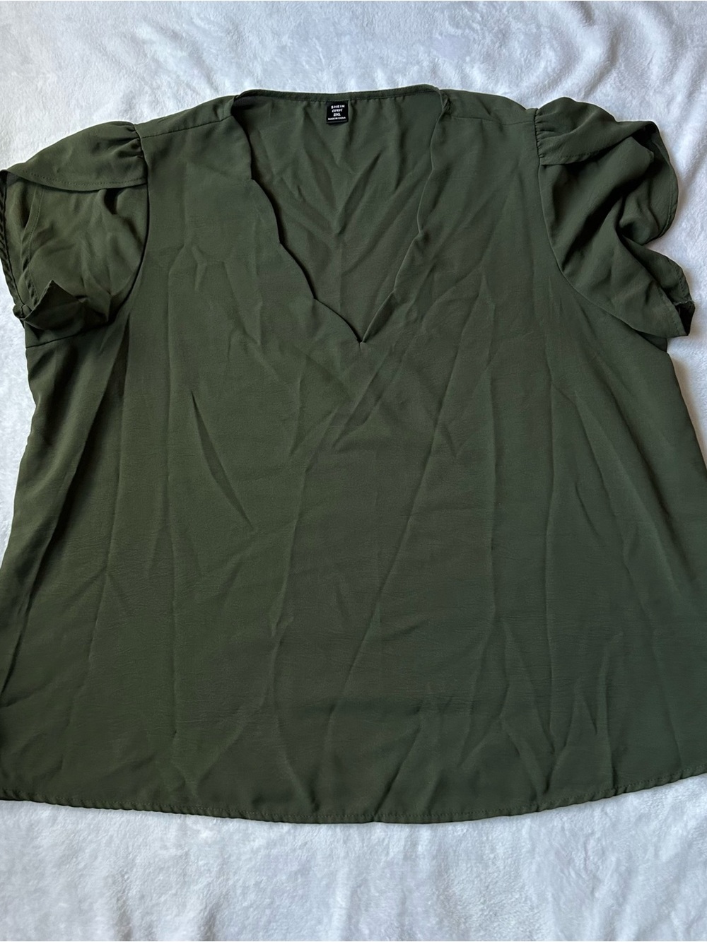 SHEIN Curve Women’s 2XL Olive Green V-Neck Short Sleeve Blouse Plus Size